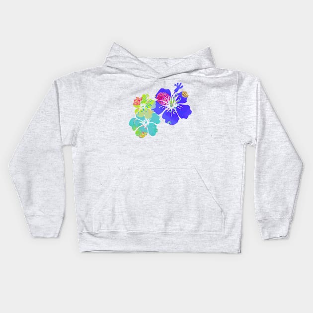 PixDezines Aloha Hibiscus, Purple, Lime, Aqua Kids Hoodie by PixDezines